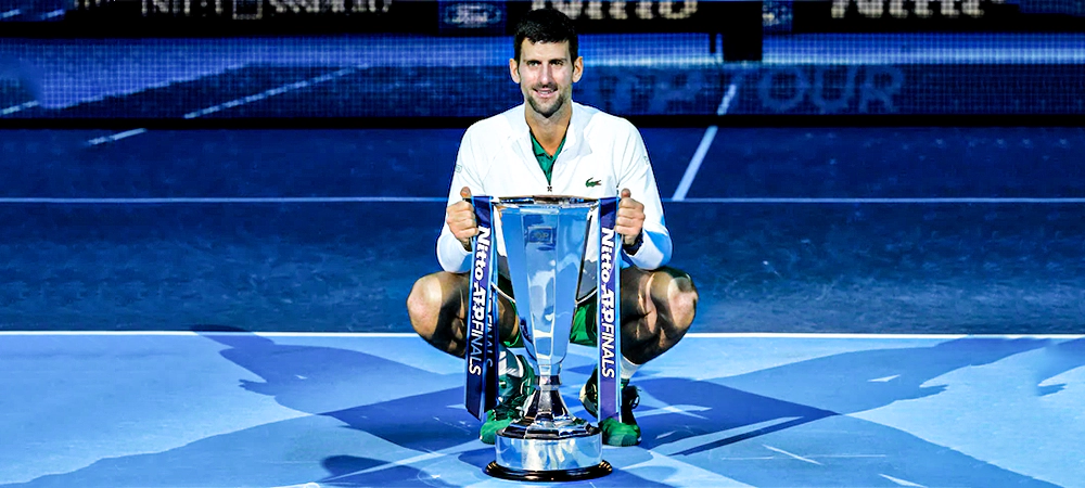 Novak Djokovic with ATP Finals trophy