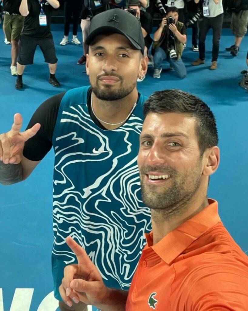 Djokovic and Kyrgios after the charity match in Melbourne.