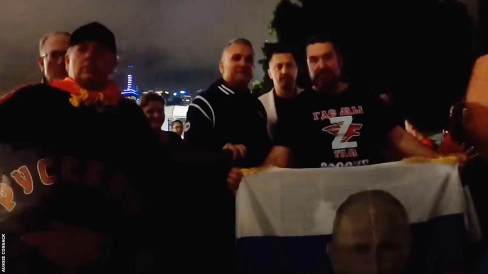 Srdjan Djokovic alongside pro-Russian fans.