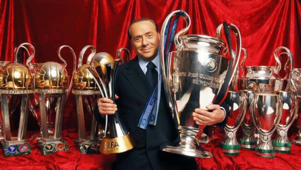 Silvio Berlusconi with AC Milan trophies | Setanta Sports